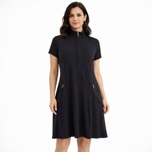 Zenergy by Chico's Black Neema Half Zip Dress Pockets Size 2 L Athleisure Travel